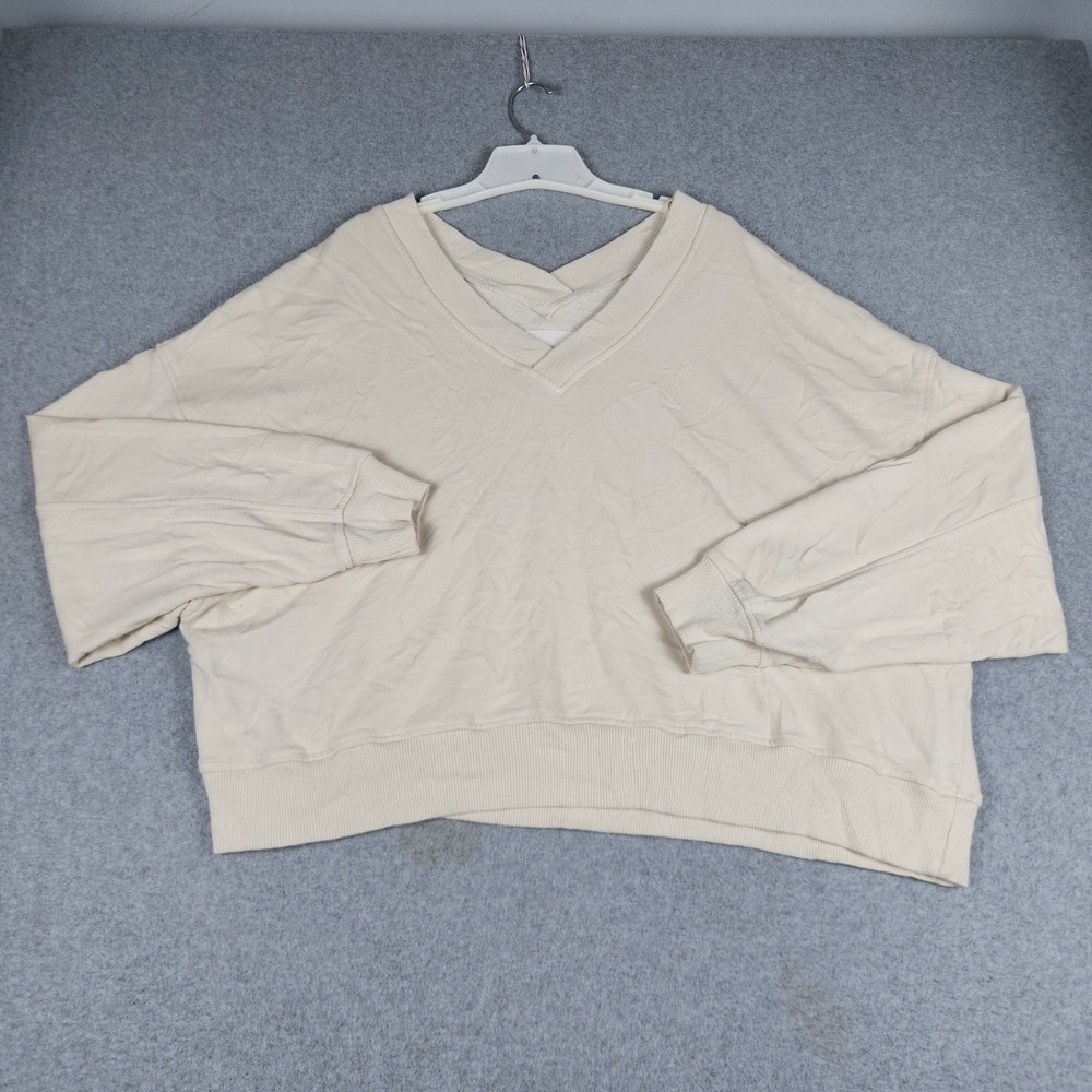 Aerie Cream V-Neck Lightweight Sweatshirt